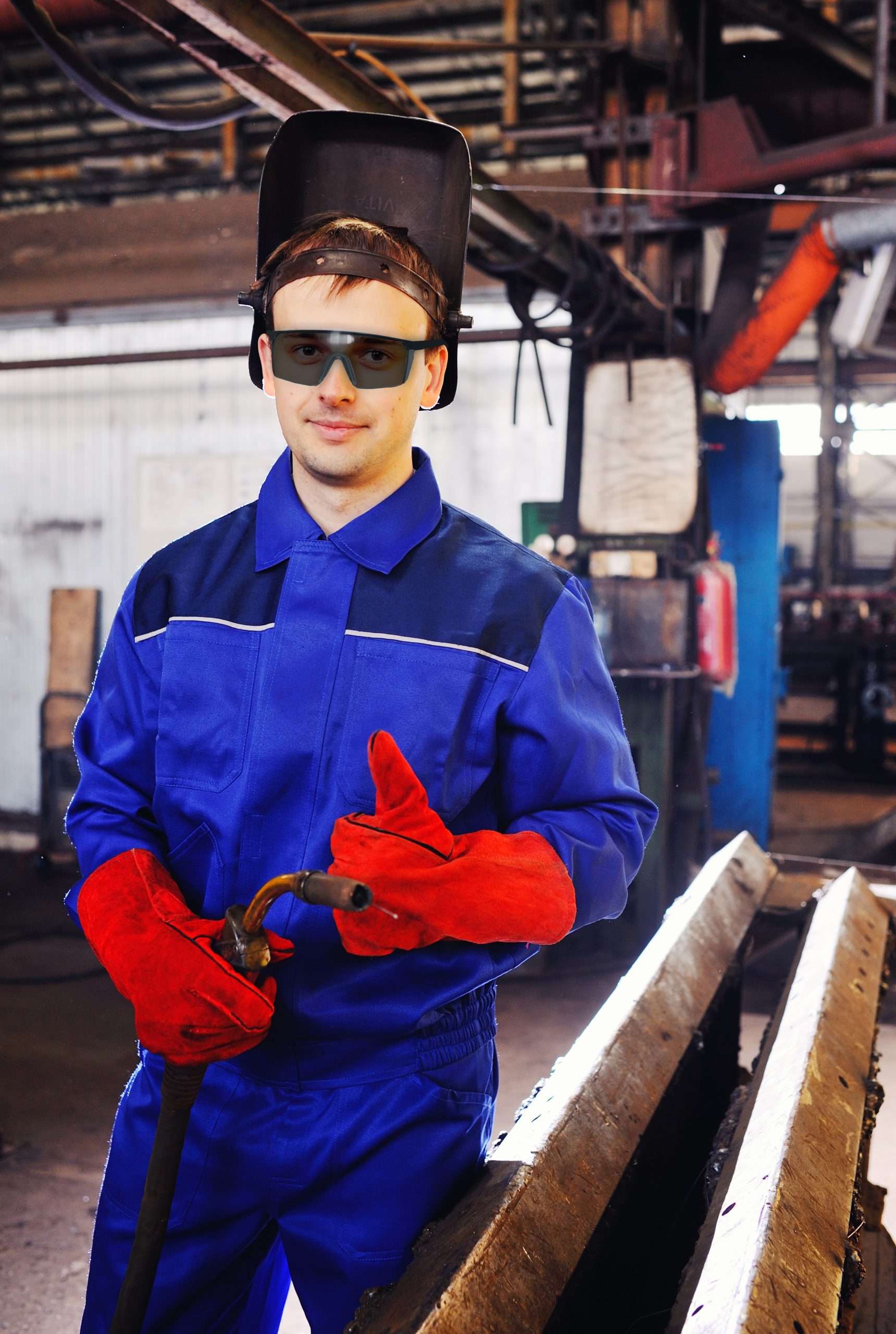 Welder with safety gear