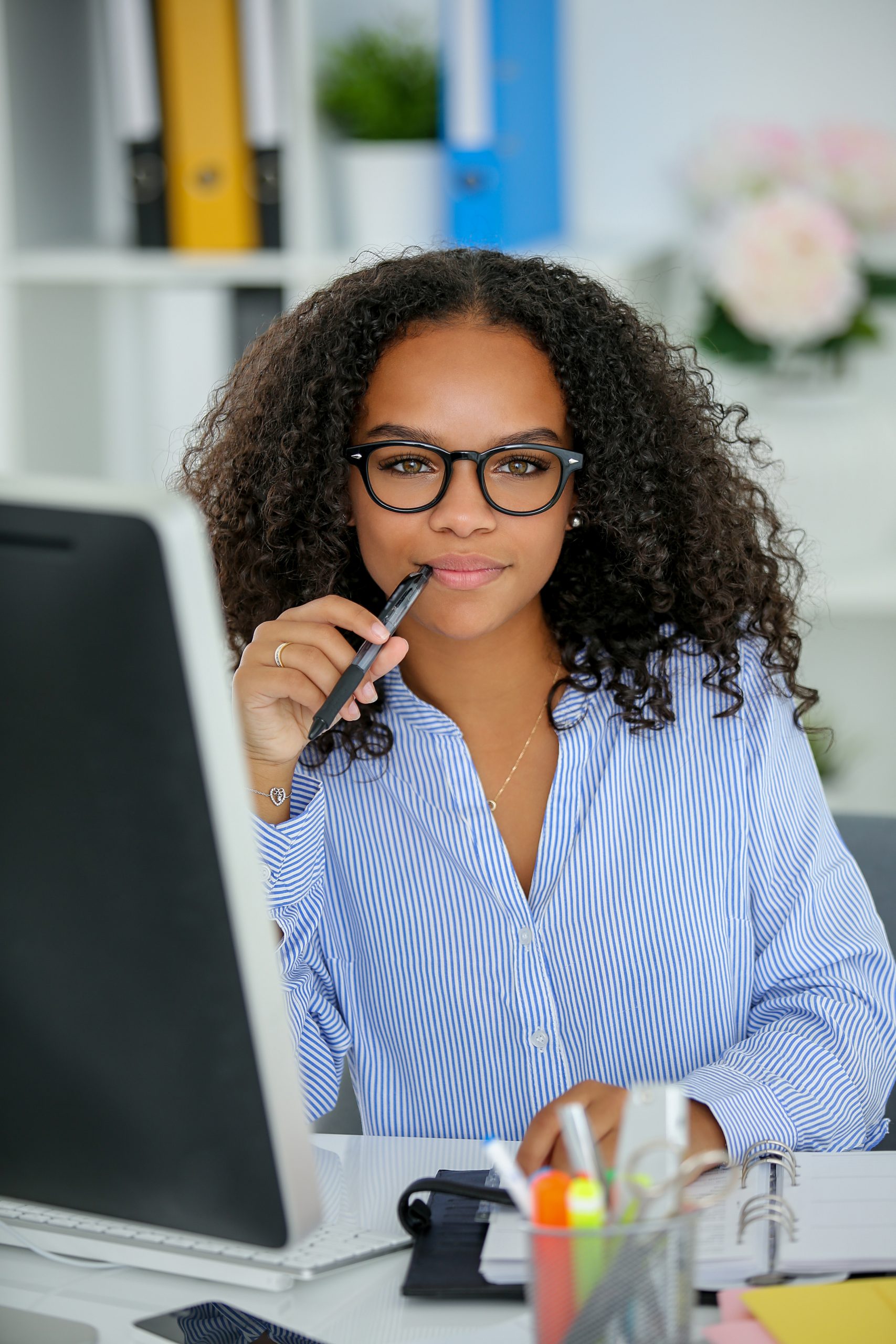 Black female at a computer