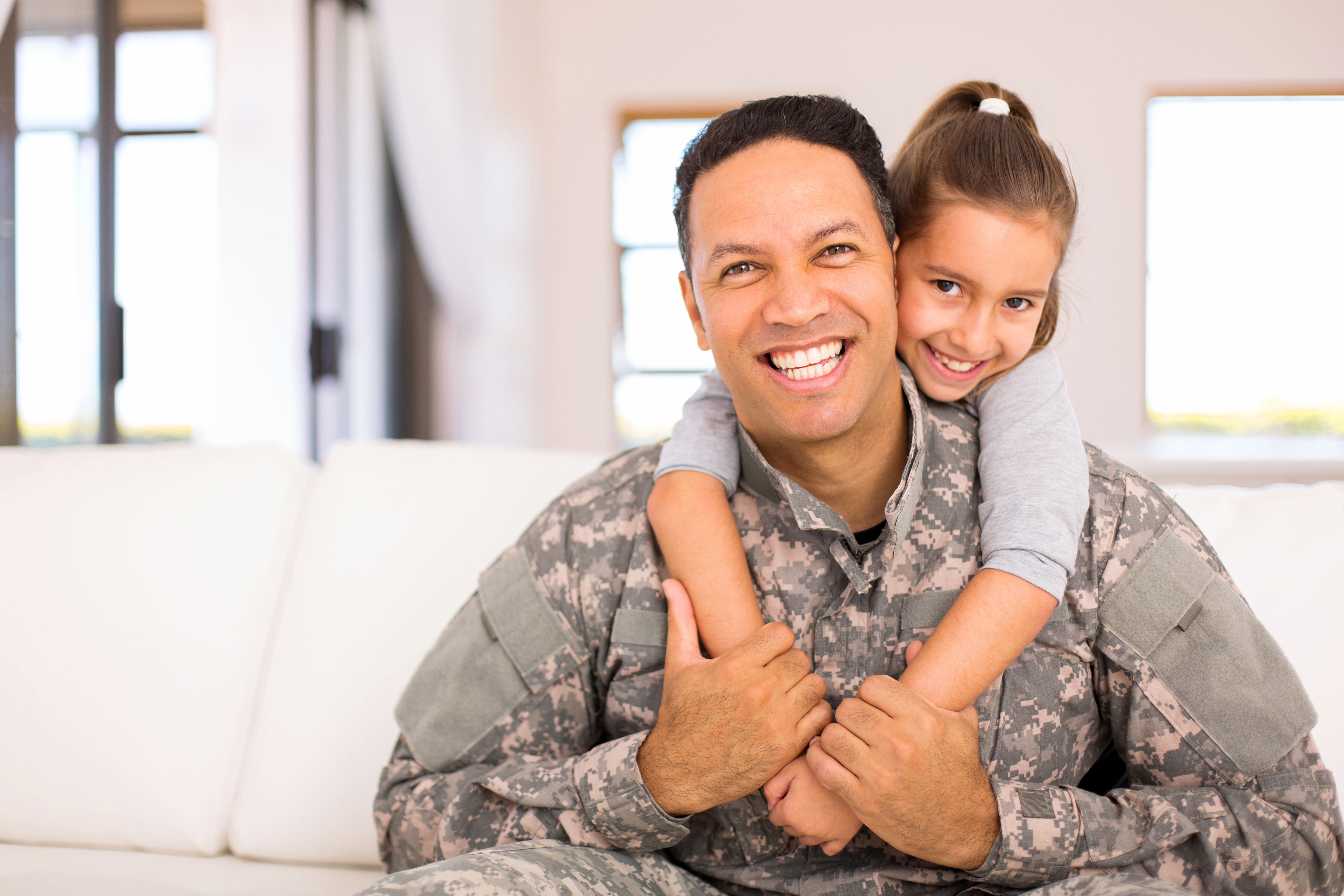 little daughter and military father