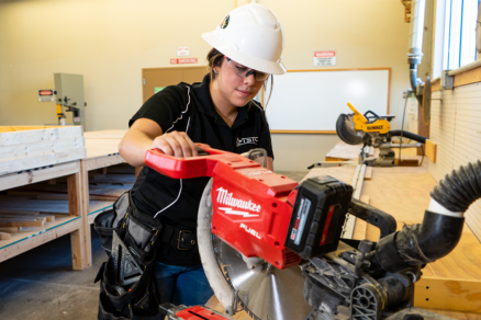 Building Construction female student in a TSTC lab