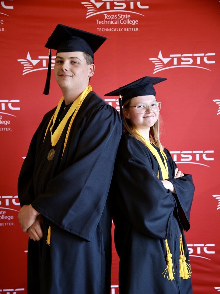 Siblings Trey Conley (left) and Kiley Conley both were recognized during Texas State Technical College’s Spring 2024 Commencement as TSTC Board of Regents honor graduates. (Photo courtesy of TSTC.)