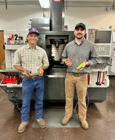 Caldwell Machine and Gear representatives Brad Kittle (left) and Wesley Cameron recently held the machine shop’s first employer spotlight for TSTC’s Precision Machining Technology program. (Photo courtesy of TSTC.)