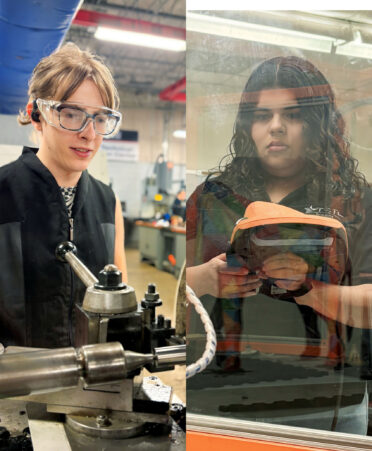 TSTC students Taylor Smith (left) and Ana Garcia, who are studying Precision Machining Technology and Mechatronics Technology, respectively, are building the foundations for future engineering-related careers.