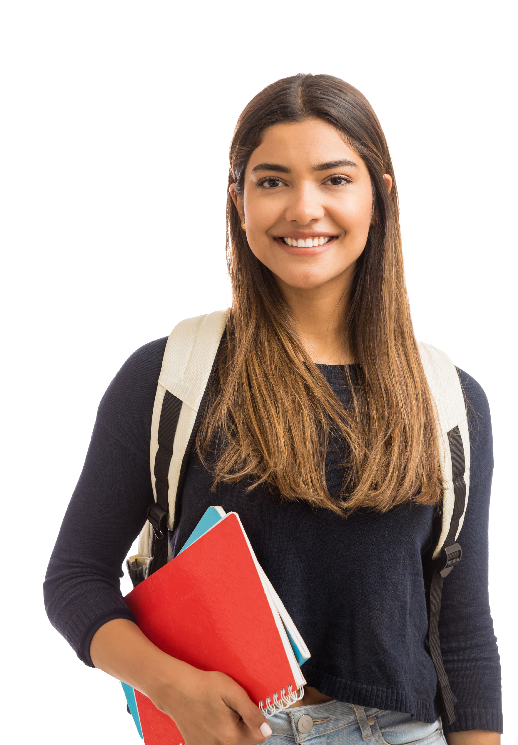 Student holding books and smiling