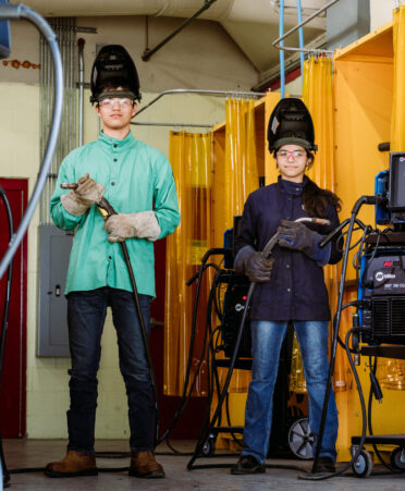 South Texas ISD Science Academy students Derek de Los Reyes (left) and Caylie Govea are enrolled in TSTC’s Welding Technology dual credit program.