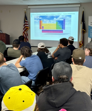 Representatives from Eastman Chemical Co. in Longview were invited to speak to 44 TSTC students from the Automation and Controls Technology, Industrial Systems, Process Operations, and Welding Technology programs at a recent employer spotlight held at the college. (Photo courtesy of TSTC.)