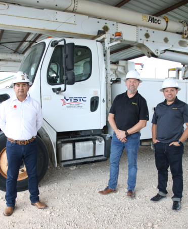 Angel Toledo (left), TSTC’s Electrical Lineworker and Management Technology program team lead, Vance Brison (center), director of apprenticeships and learning for Kiewit Corp., and Carlos Gabriel Cambrelen, workforce development manager for Kiewit Corp., represent a new partnership between TSTC’s Electrical Lineworker program at the Harlingen campus and Kiewit Corp.