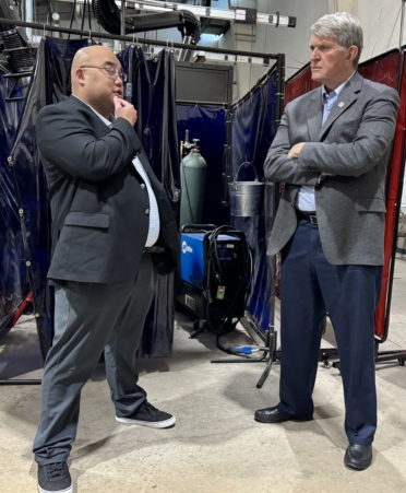 Rep.-elect Alan Schoolcraft (right)toured the TSTC welding lab with Mike Anderson, provost of the New Braunfels campus. (Photo courtesy of TSTC.)