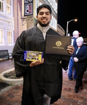 Alexander Ramirez graduated from TSTC’s Diesel Equipment Technology program during the Marshall campus’s Fall 2024 Commencement. He immediately began working as a shop technician for Waukesha-Pearce Industries in Kilgore. (Photo courtesy of TSTC.)