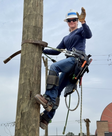 Trinity Abbott is the only female student in the Electrical Lineworker and Management Technology program at TSTC’s Marshall campus. She is currently in her second semester and plans to graduate in August. (Photo courtesy of TSTC.)