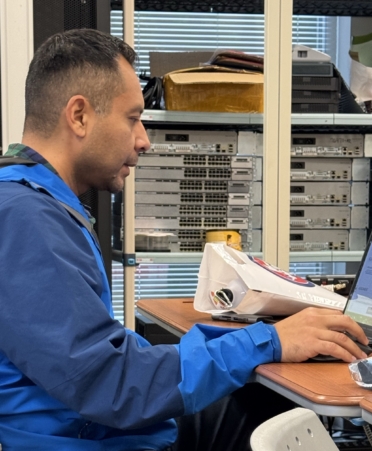 TSTC Cybersecurity student Alejandro Maldonado works on an assignment at TSTC’s East Williamson County campus during a recent lab session.