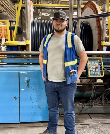 Brayden Pirtle, a Process Operations graduate from TSTC’s Marshall campus, now works as a cable wire helper at Prysmian Group’s Marshall location. He hopes to become an operator within six months. (Photo courtesy of TSTC.)