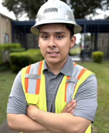 TSTC Building Construction Technology graduate Simon Alcala is a general construction worker with Vaughn Construction.